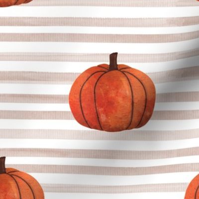 Fall pumpkin on watercolor stripe