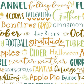 Fall subway words typography on green and gold - medium scale