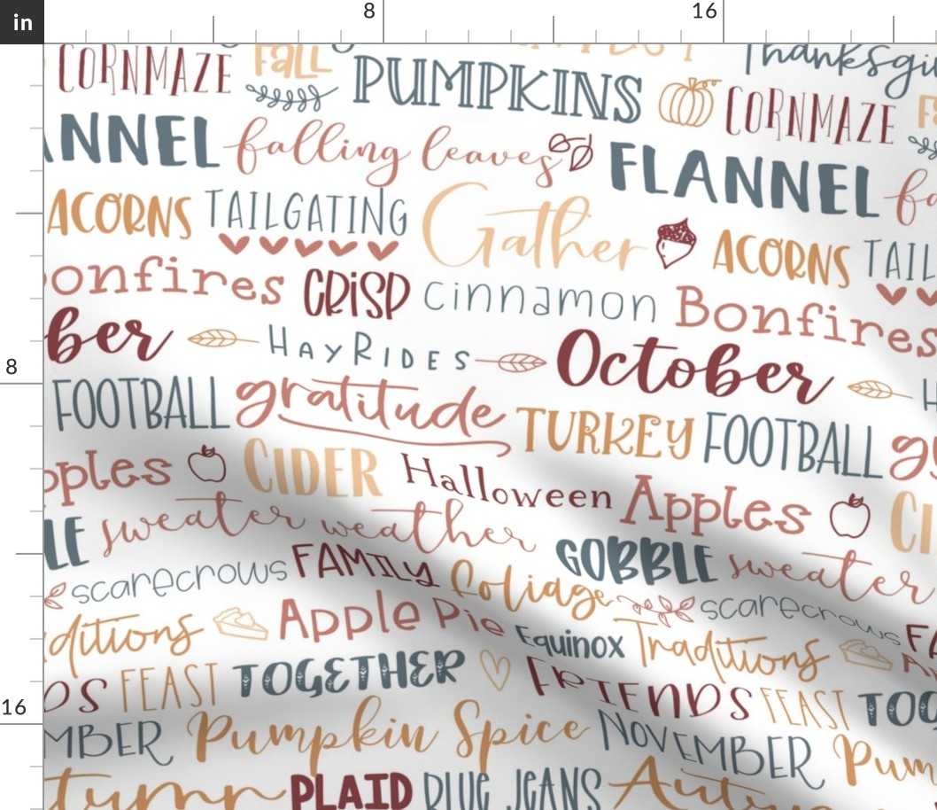 Fall subway words typography in maroon and blue - medium scale