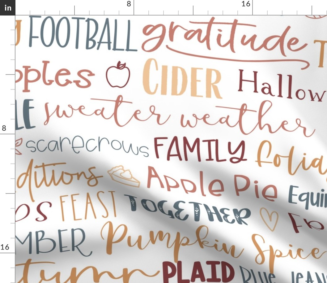 Fall subway words typography in maroon and blue -extra large scale