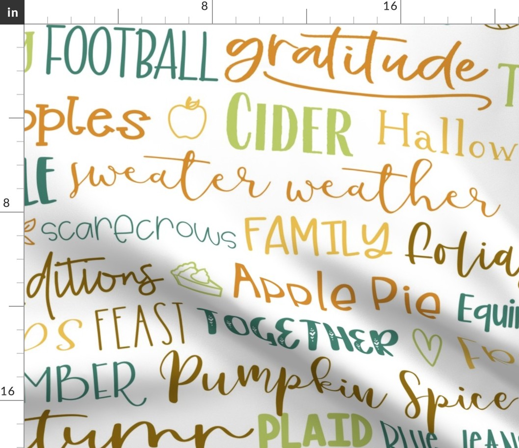 Fall subway word typography in green and gold - extra large scale