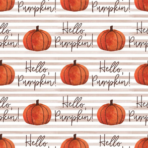 Hello pumpkin words on textured watercolor stripes