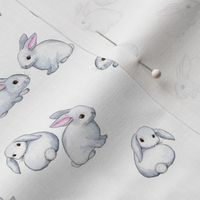 Little White Rabbits with Pink Ears in Watercolor - tiny version