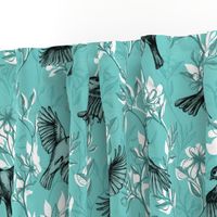 Flowers and Flight in Monochrome Teal