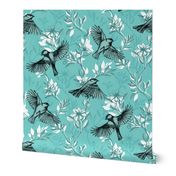 Flowers and Flight in Monochrome Teal