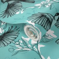 Flowers and Flight in Monochrome Teal