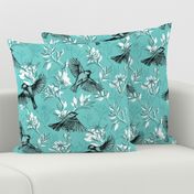 Flowers and Flight in Monochrome Teal