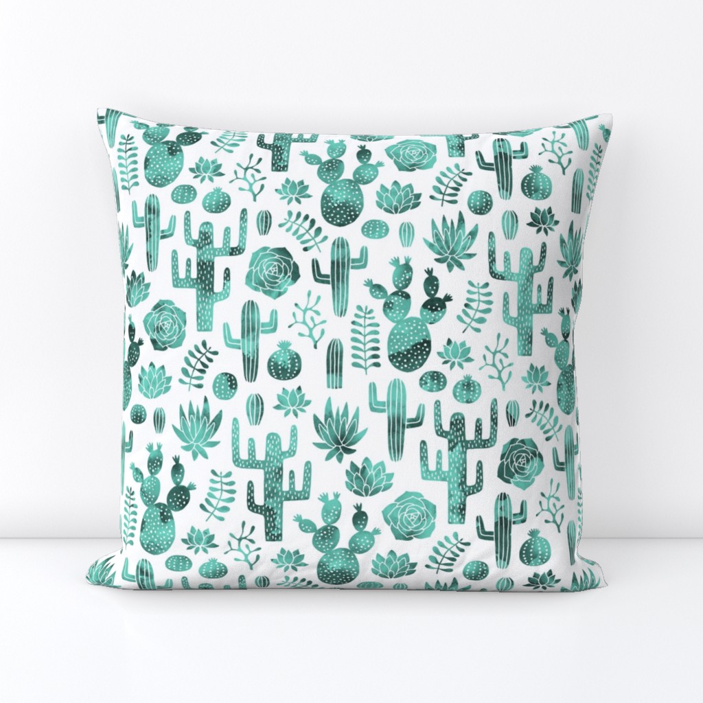 Cactus and succulent monochrome mint watercolor