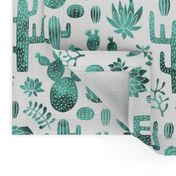 Cactus and succulent monochrome mint watercolor