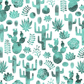 Cactus and succulent monochrome mint watercolor