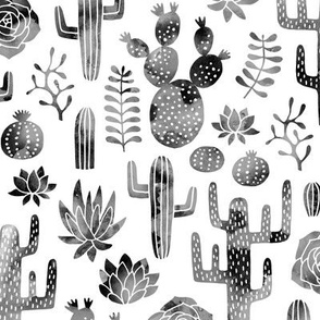 Cactus and succulent monochrome black watercolor