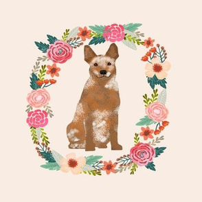8 inch australian cattle dog red heeler tricolored wreath florals dog fabric