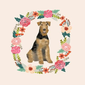 8 inch airedale terrier tricolored wreath florals dog fabric