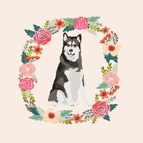 8 inch alaskan malamute tricolored wreath florals dog fabric