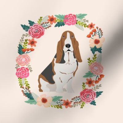 8 inch basset hound wreath florals dog fabric
