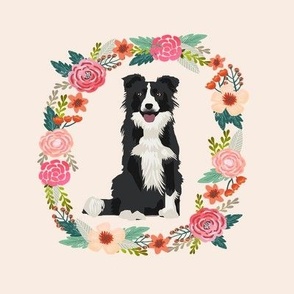 8 inch border collie black and white  wreath florals dog fabric