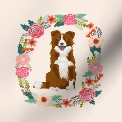 8 inch border collie red merle wreath florals dog fabric