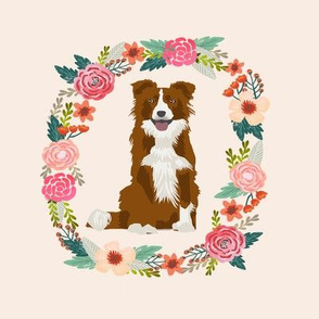 8 inch border collie red merle wreath florals dog fabric