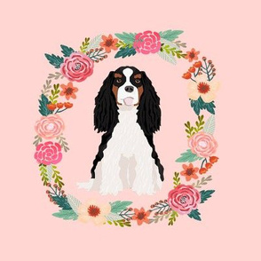 8 inch cavalier king charles spaniel wreath florals dog fabric