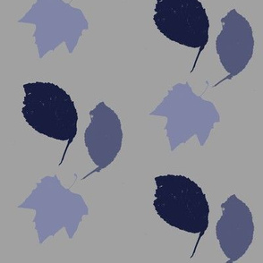Elm + maple leaves, in Prussian Blue monochrome on its pale self by Su_G