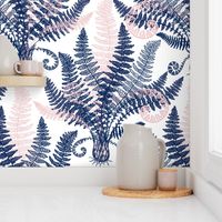 Peach-Navy Ferns (white)