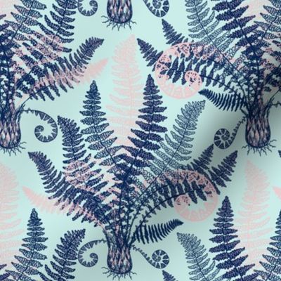 Peach-Navy Ferns (mint)