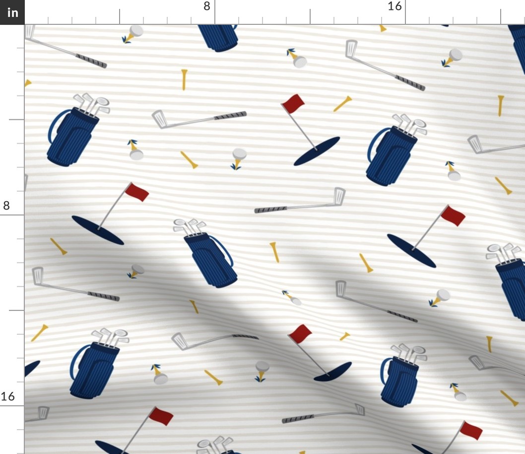 tee time - navy tan - golf themed fabric