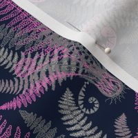 Pink-Grey Ferns (navy)