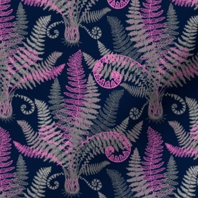 Pink-Grey Ferns (navy)