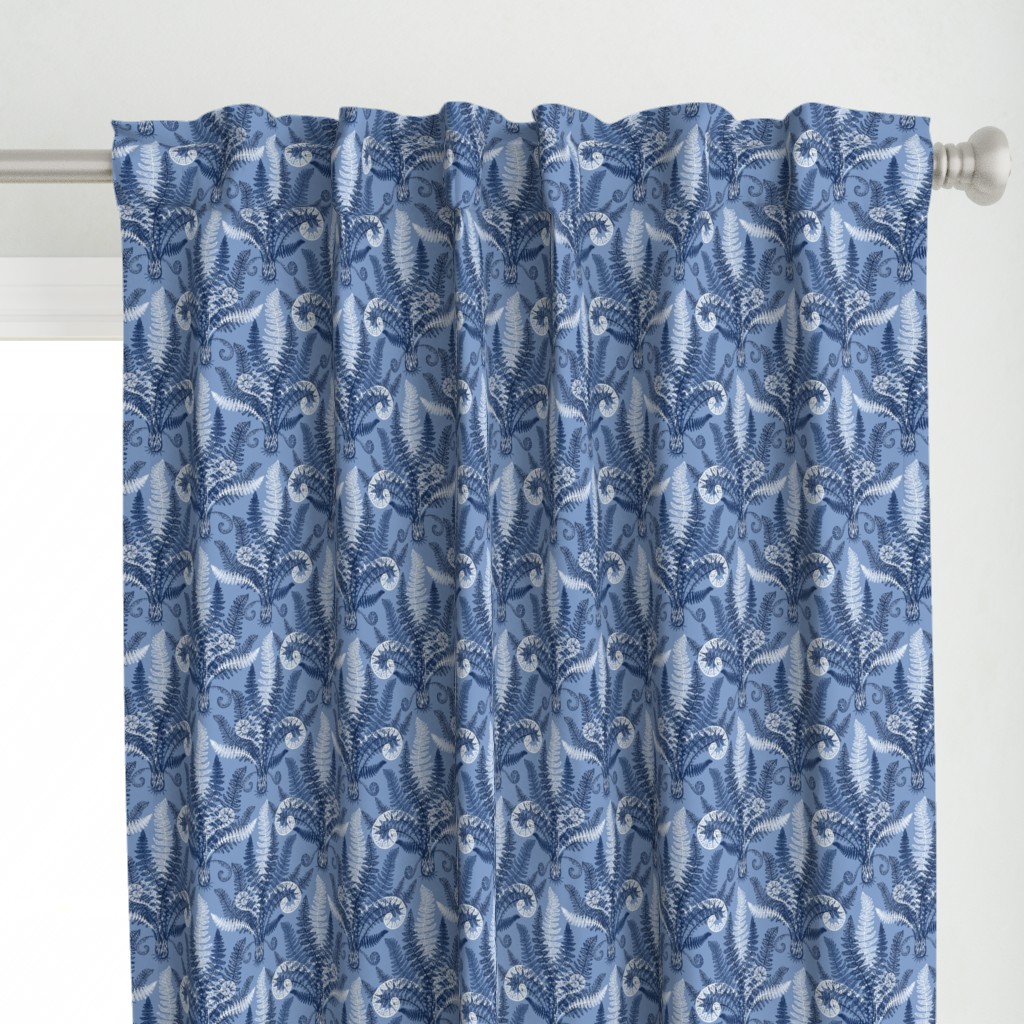 White-Navy Ferns (serenity blue)