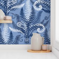 White-Navy Ferns (serenity blue)