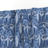 White-Navy Ferns (serenity blue)