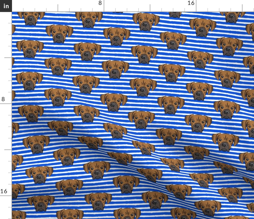 boxers on dark blue stripes - dog fabric