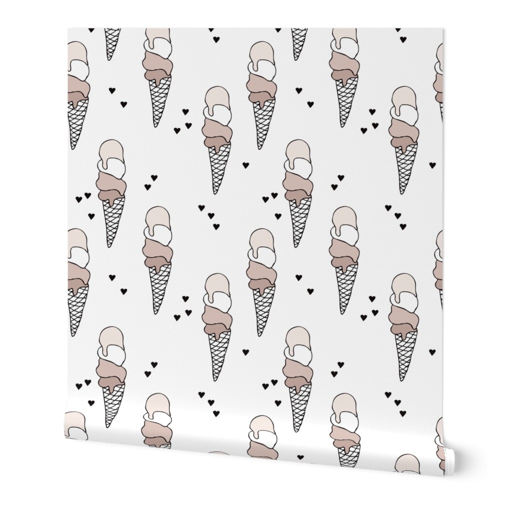 Hot summer beige pastel latte and moka coffee ice cream cone popsicle summer design print for kids