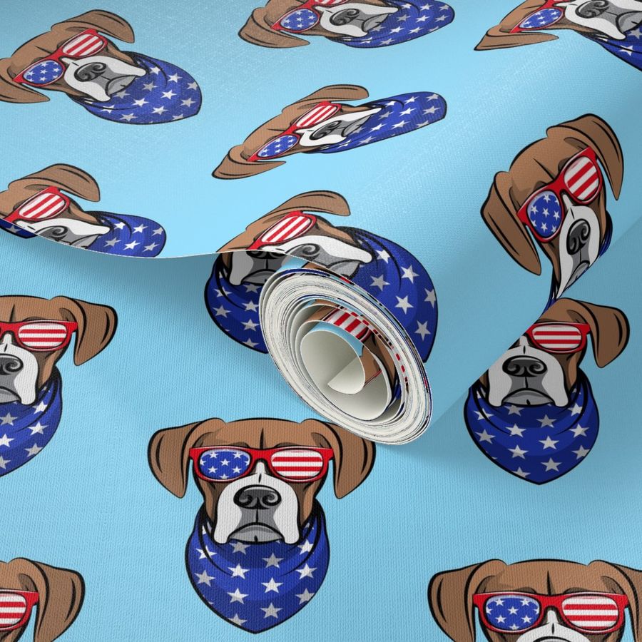 patriotic boxer on blue