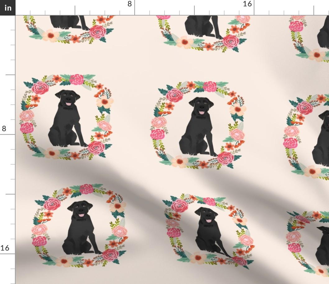 8 inch black lab wreath florals dog fabric