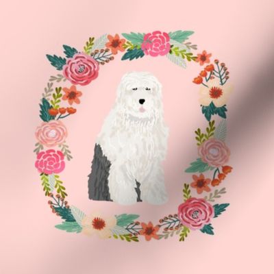 8 inch old english sheepdog wreath florals dog fabric