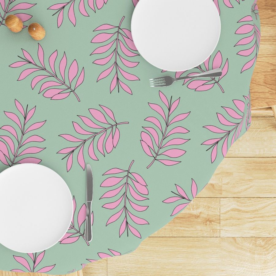 Palm spring leaves sweet minimal botanical garden summer design mint pink XXL