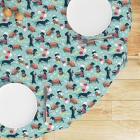 Small scale // Hot dogs and lemonade // aqua background Dachshund sausage dogs