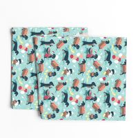 Small scale // Hot dogs and lemonade // aqua background Dachshund sausage dogs