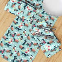 Small scale // Hot dogs and lemonade // aqua background Dachshund sausage dogs