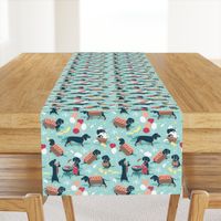 Small scale // Hot dogs and lemonade // aqua background Dachshund sausage dogs