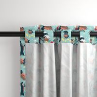 Small scale // Hot dogs and lemonade // aqua background Dachshund sausage dogs