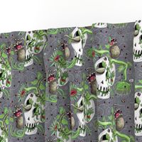 skull pot with carnivorous plants, large scale, gray grey green