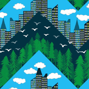 forest and city chevron full color large