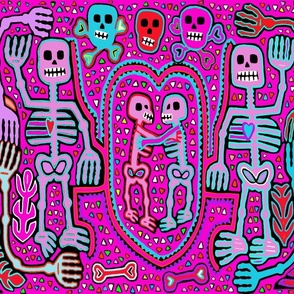 Day of Dead Spooky Skeleton Dance Party - Pink - Design 7402175 - Halloween