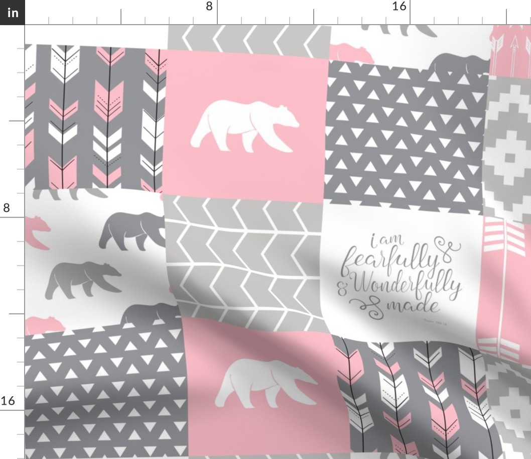 fearfully and wonderfully made patchwork (bear) - custom pink and grey C18BS