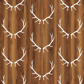 White Elk Antlers // Dark Wood Grain // Large
