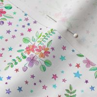 Tiny Watercolor Floral with Stars on White