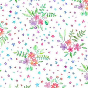 Watercolor Floral with Stars on White